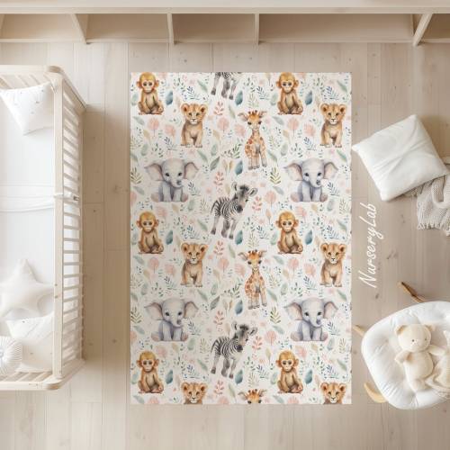Baby Safari Animals Rugs, Nursery Rug, Kids Area Rug, Washable Non Slip Soft Rug, Play Rug, Boys Rug