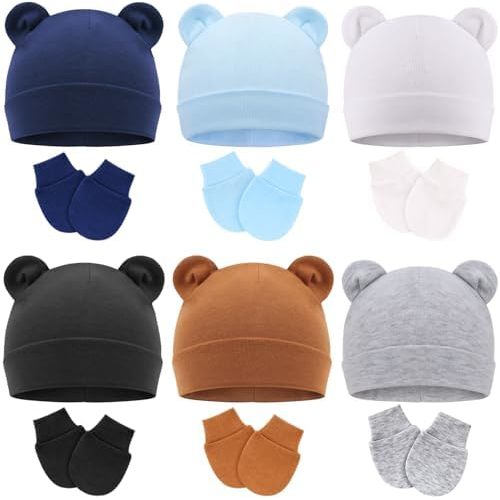 BQUBO Newborn Baby Hats and Mittens Sets Infant Boys Girls Cotton Beanie Gloves Newborn Hospital Caps for 0-6 Months