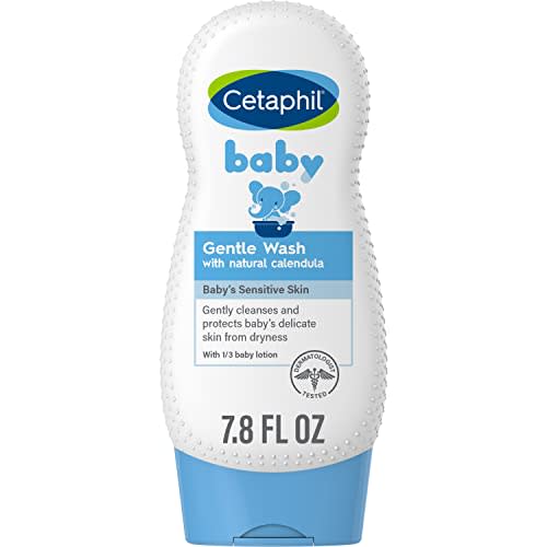 Cetaphil Baby Body Wash with Half Baby Lotion, Gentle Wash with Organic Calendula, Soothes Dry, Sensitive Skin for Everyday Use, Gentle Fragrance, Soap Free, Hypoallergenic, 7.8oz