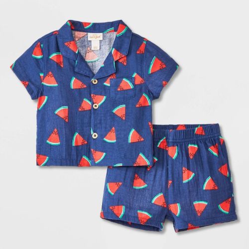 Baby Boys' Watermelon Top & Bottom Set - Cat & Jack™ Blue 3-6m