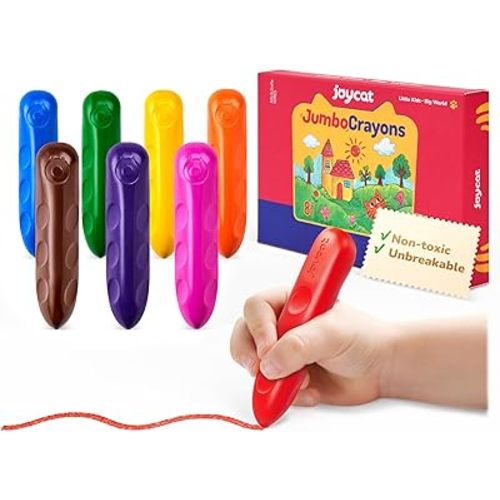 8 Colors Jumbo Crayons for Toddlers 1-3 4 5 6 year old Kid,Easy-Grip,Unbreakable,Non-Toxic,Washable,big,Triangular,fat,thick,toddler Crayons age 1-3,Ideal for Kids with Art Supplies