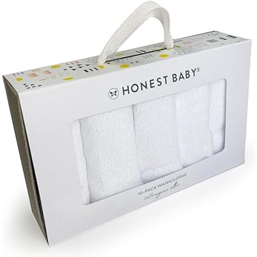 HonestBaby 10-Pack Organic Cotton Baby-Terry Wash Cloths, 10-Pack Bright White, One Size