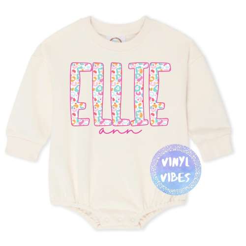 Girl Personalized Cheetah Sweatshirt Bubble Romper