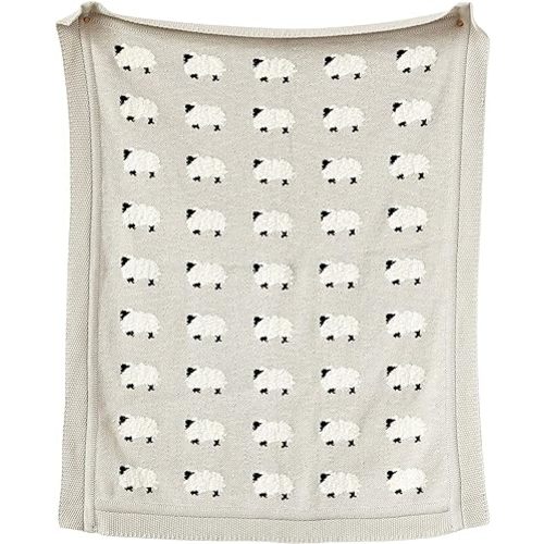 Creative Co-Op Grey Cotton Knit Sheep Blanket