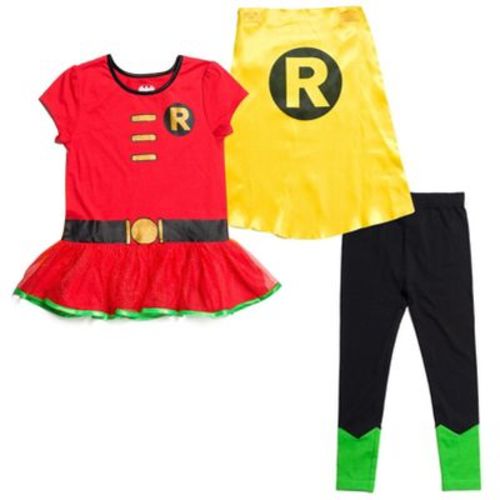 Dc Comics Justice League Robin Toddler Girls 3 Piece : Cosplay Graphic T-shirt Dress Legging Cape Black / Red 5t