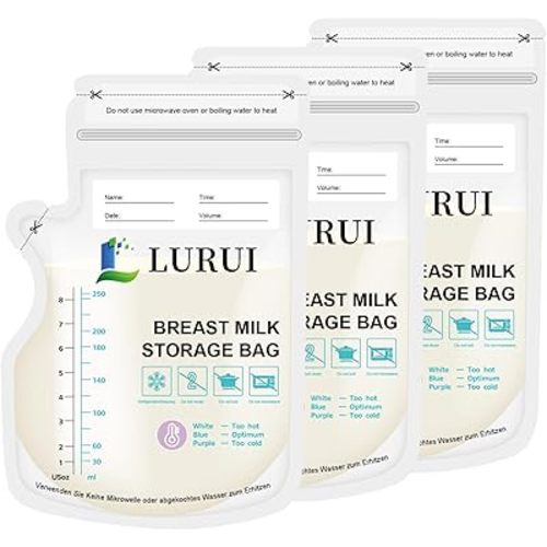 Breastmilk Storage Bags 8oz, 200 Count - Temp-Sensing Color Change Breastmilk & Milk Freezer Bags, Leakproof Presterilized Self-Standing Design with Pour Spout for Nursing Moms