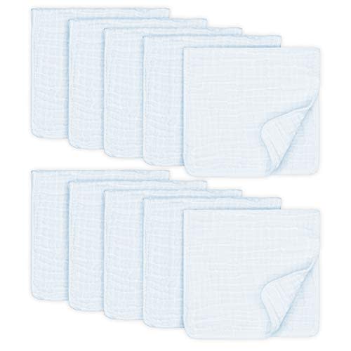 Muslin Burp Cloths 10 Pack Large 100% Cotton Hand Washcloths 6 Layers Extra Absorbent and Soft (White, Pack of 10)
