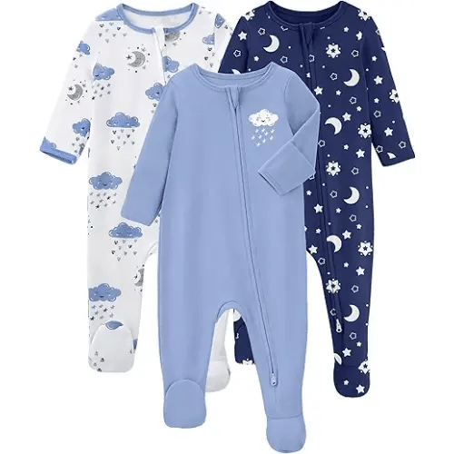 Yoofoss Baby Pajamas 100% Organic Cotton Baby Sleepers for Newborn 0-3 3-6 6-9 Months Boys Girl Clothes 3pcs Footed PJs