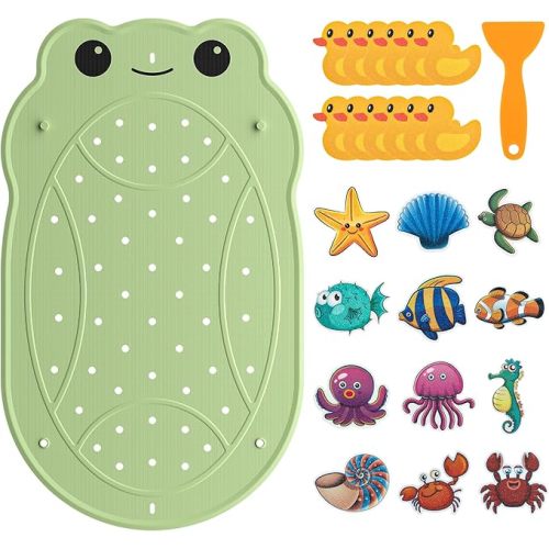 UNEEDE Kids Bathtub Mat with 24PCS Non Slip Bathtub Stickers, Non Slip Shower Mat for Toddlers, Washable Anti Slip Tub Surface, Soft Rubber Mat for Bathtub Shower, Waterproof Essentials
