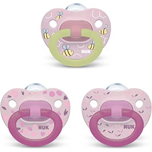 NUK Orthodontic Pacifier Value Pack, Girl, 0-6 Months (Pack of 3)