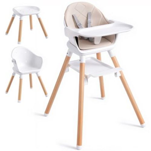 Baby High Chair with Solid Wood Legs, 5-Point Harness, Adjustable Footrest and Detachable Tray