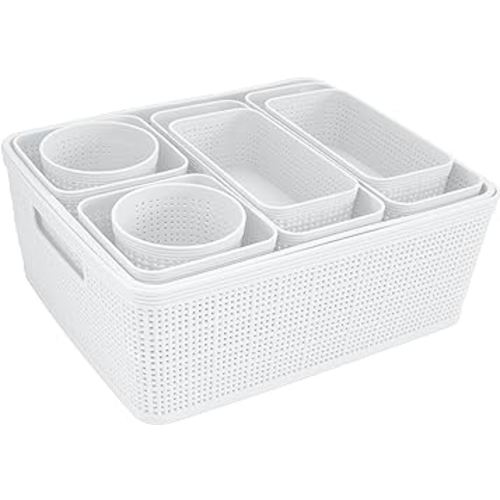 Simplify 10 Piece Organizing Set | Multiple Size Bins | Multipurpose | Office | Desk | Dorm | Bathroom | Storage Basket | Small Items | Accessories | White