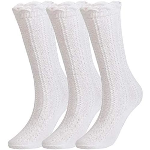 EPEIUS Baby Girls Knee High Socks Cotton Uniform Socks Tube Ruffled Stockings Newborn Infant Toddler (Pack of 3/5)