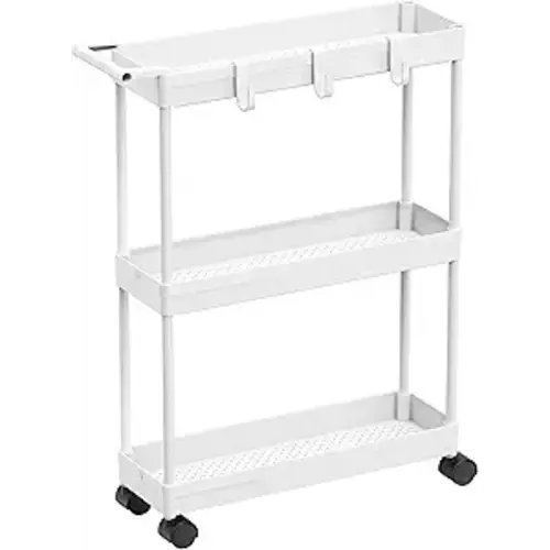 Simple Houseware 3-Tier Slim/Narrow Storage Cart with Handle, 5.5'' Wide x 26.5'' Height Rolling Organizer for Kitchen, Bathroom, Laundry Room - White