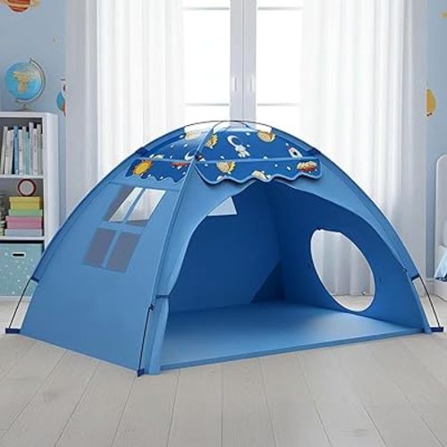 Kids Play Tent, Space Theme Indoor Tent with Tunnel Port, Foldable Playhouse for Boys and Girls, Ideal House for Imaginative Play,Perfect Kid’s Gift- 70" x 45" x 43"