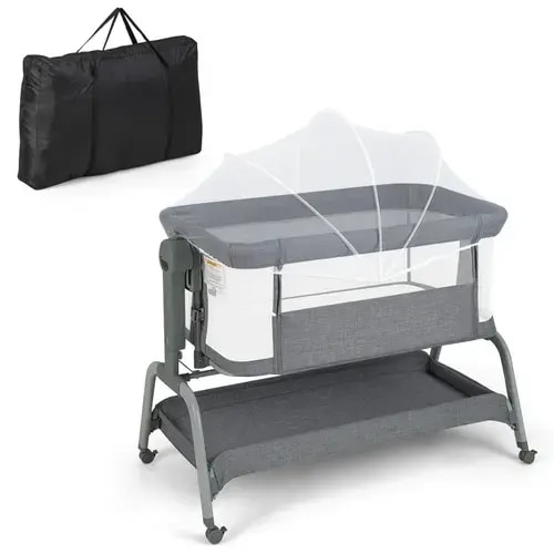 Baby Joy Portable Baby Bassinet with Net and Adjustable Height - Dark Grey | Baby Bunting AU