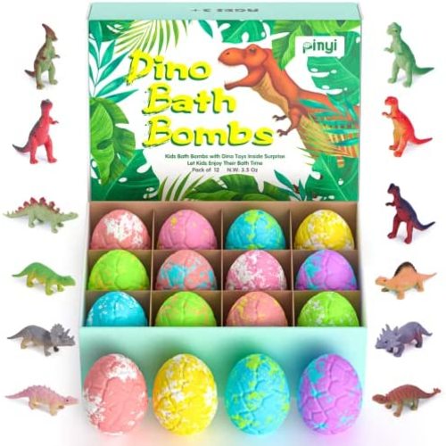 Kids Bath Bombs with Surprise Inside, 12 Pack Dinosaur Bath Bombs with Toys Inside for Kids, Organic Bath Bombs Gift Set for Christmas Easter Birthday, Natural Dino Bath Bombs for Boys Girls