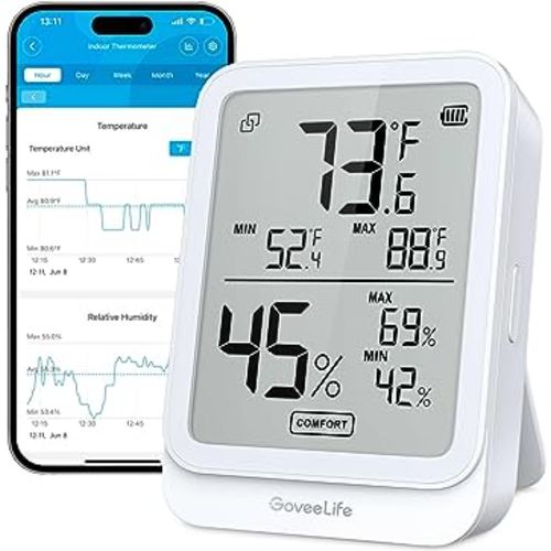 Govee Life Hygrometer Thermometer H5104, Bluetooth Room Temperature Monitor with APP Alert and 2 Years Date Storage Export, Remote LCD Digital Hygrometer Indoor Humidity Meter, Greenhouse, Humidor, RV