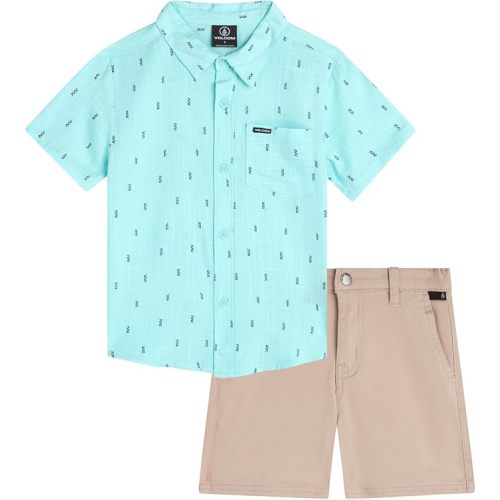 Volcom Toddler Boy Shorts Set - 2 Piece Short Sleeve Button Down Dress Shirts and Twill Shorts - Toddler Boys Summer Outfits