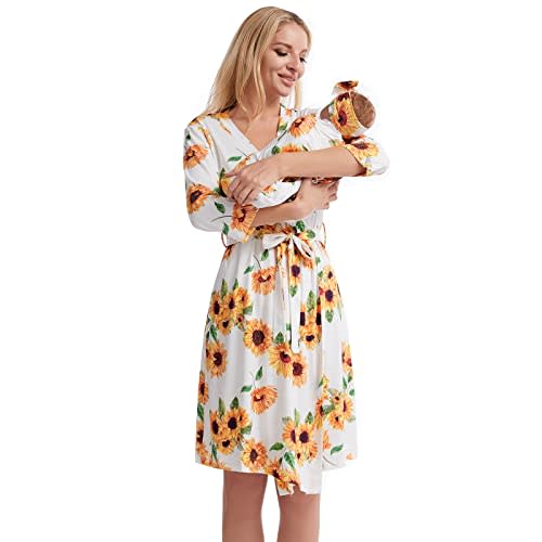 Galabloomer Maternity Robe and Baby Receiving Blanket, Matching Mommy Labor Delivery Robe and Swaddle Set