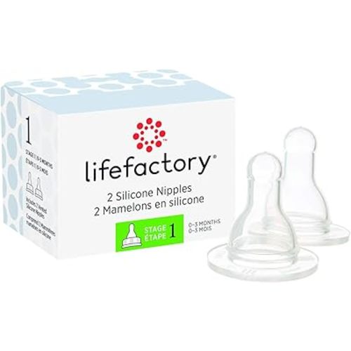Lifefactory BPA-Free Stage 1 (0-3 Months) Silicone Nipples, 2-Pack