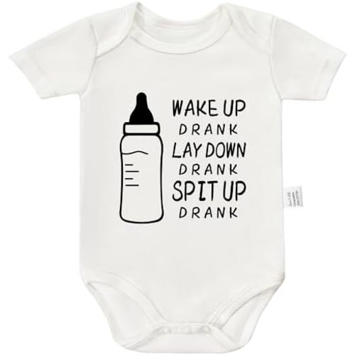 Wake Up Drank Lay Down Drank Spit Up Drank Baby Clothes, Funny Infant Boys Girls Short Sleeve Jumpsuit Outfits