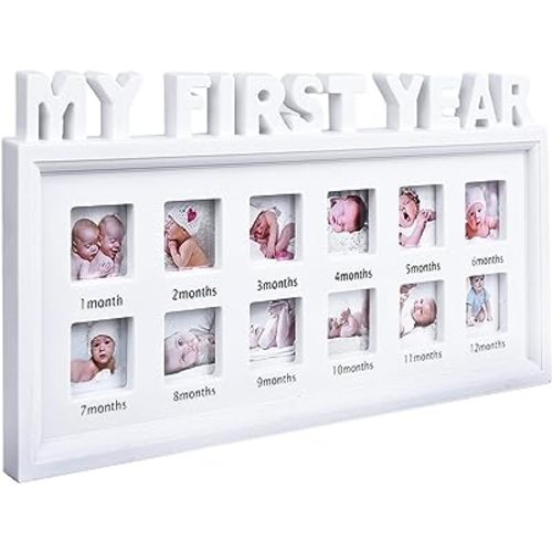 MICKYU My First Year Baby Picture Frame - First Mothers Day Gifts for New Mom - Personalized Baby Gifts Monthly Milestone Frame (White)