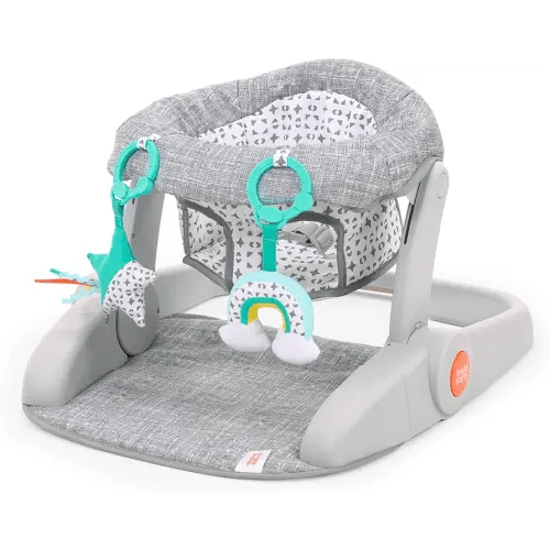 Bright Starts Learn-to-Sit Baby Floor Seat, 2-Positions Grow with Infant, Portable Baby Chair, Includes Sensory Toys, Unisex, 4-12 Months, Gray