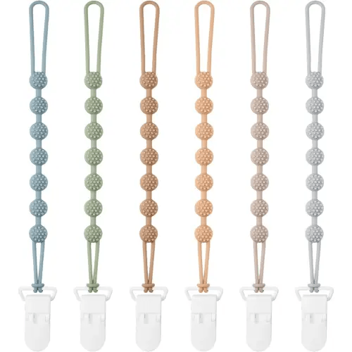 Baby Pacifier Clip, 6 Pack Silicone Pacifier Holder with One Piece Design for Baby Boy and Girl, BPA Free Soft Flexible Paci Binky Clips