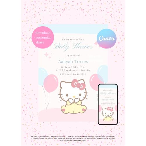 Kawaii Kitty Baby Shower Digital Invitation | Instant download