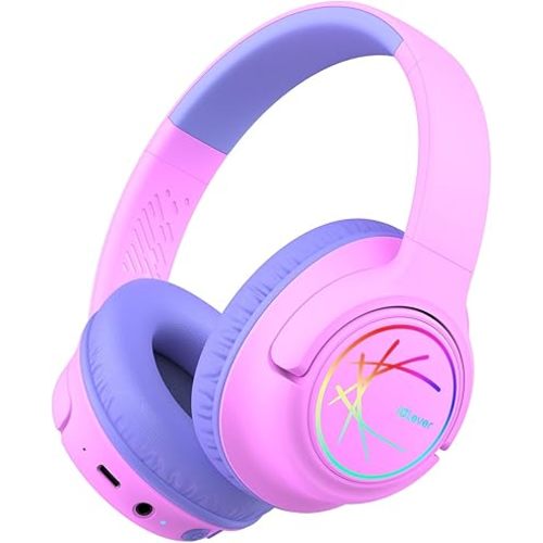 iClever Kids Bluetooth Headphones with LED Lights, BTH18 Safe Volume 74/85dBA, 43H Playtime, Bluetooth5.3 Kids Headphones Wireless Aux Cord for iPad/Tablet/Travel/School, Pink/Blue