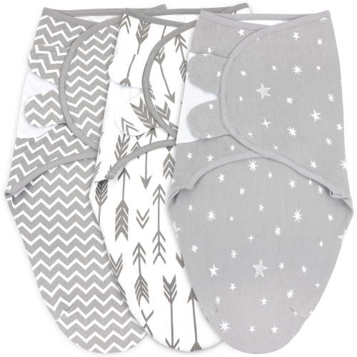 3-Pack Cotton Newborn Swaddle, 0-3M, Adjustable & Soft, Boy and Girl Sleep Aids