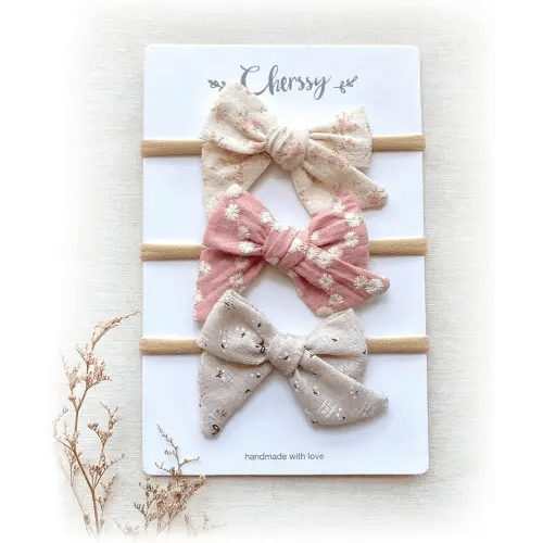 Cherssy Baby Headbands with Floral Bows, 3 Pcs Nylon Hair Bands for Newborn Infant Toddler Girls