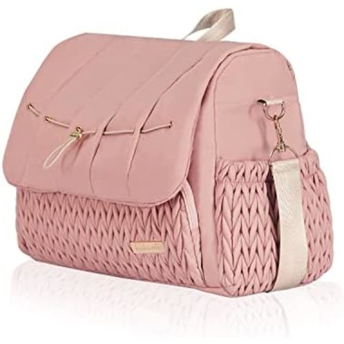 Hannah & Sophia Belle Convertible Baby Diaper Backpack & Bag in Pink Polyester with Classic Style