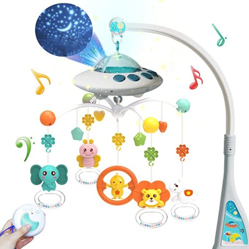 Eners Baby Crib Mobile with Music and Lights, Mobile for Crib with Remote Control, Rotation, Moon and Star Projection, Baby Crib Toys for Boys Girls (Blue) - blue