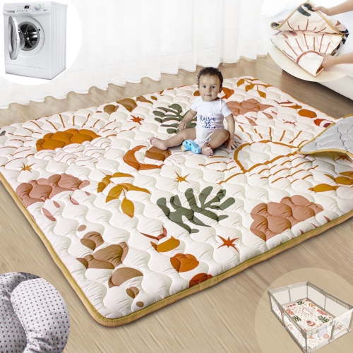 Beavtaens Baby Play Mat for Floor, Fits 71x59 Playpen, Super Soft, Non-Slip, for Ages 0-4 (Nature)