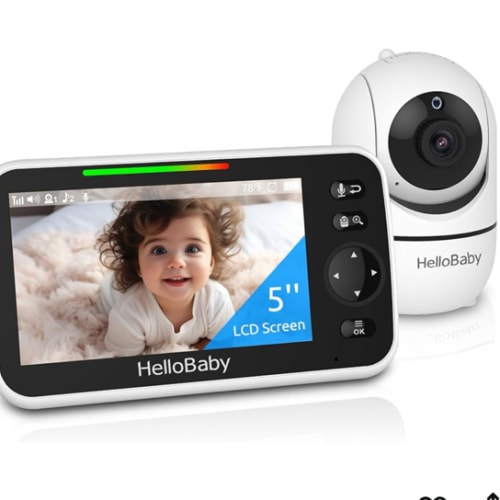 HelloBaby No WiFi Baby Monitor 5" Screen 30-Hour Battery Pan-Tilt-Zoom Video Upgrade with Camera and Audio, Night Vision, VOX, 2-Way Talk, 8 Lullabies and 1000ft Range
