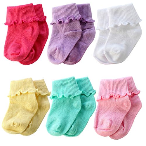 Xiyadun 6 &12 Pairs Infant Toddler Baby Kids Turn Cuff Ruffle Cotton Socks