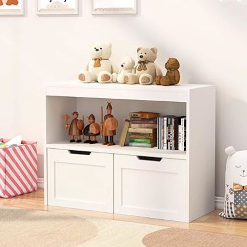 Kids Bookshelf and Toy Storage Organizer with Drawers, Toy Storage Organizer for Living Room, Toddlers Bookcase Toy Organizer with Storage for Playroom, Nursery, Bedroom