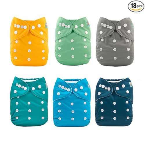 ALVA 6 Pack Cloth Diaper with 12 Inserts One Size Adjustable Washable Reusable Diaper Cover for Baby Girls and Boys