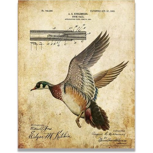 Duck Call - Vintage Patent Rustic Duck Hunting Wall Decor 8x10 Unframed Art Poster Print - Mallard Hunting Ad Decorations for Bar, Man Cave, Cabin, Lodge - Hunting Gifts for Men, Boys and Hunters