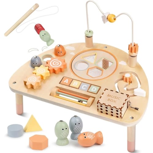 Montessori Activity Table for 1 Year Old | 8-in-1 Wooden Sensory Toy – Joyreal