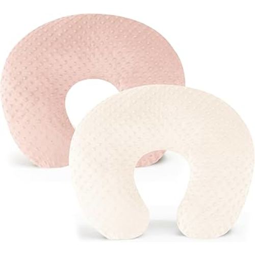 Konssy 2 Pack Nursing Pillow Covers, Soft and Comfortable Nursing Cover for Breastfeeding Pillows, Pillow Slipcover for Baby Girls Boys Newborn(Pink, Beige)