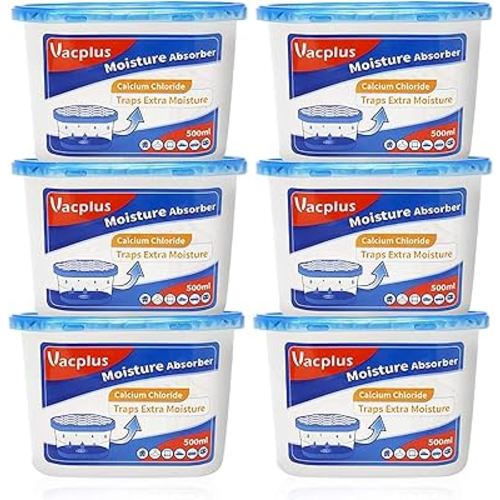 Vacplus Moisture Absorber Boxes (6 Pack), 10.5 Oz, Unscented Humidity Absorbers Attracts Extra Moisture from Your Bathroom, Closet & Car, Dehumidifier for Closet (Fragrance Free)