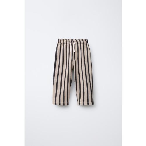STRIPED FLEECE STRAIGHT-LEG PANTS - Sand / Black | ZARA United States