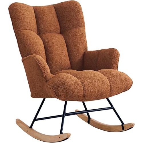Rocking Chair Nursery Glider Rocking Chair Teddy Rocking Accent Chair Nursery Rocker Nursing Rocking Chair for Living Room Bedroom Nursery (Brown Teddy)