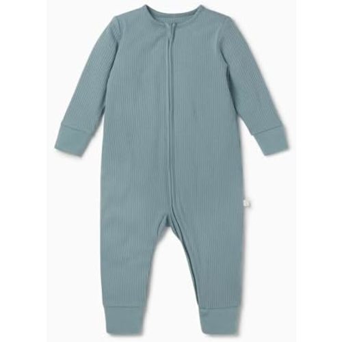 MORI Baby Boys and Girls Ribbed Clever One Piece Pajamas - Unisex Infant Two Way Zipped Long Sleeve Snug Fit Nightwear