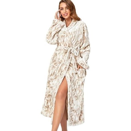 RONGTAI Womens Bathrobe Ladies Fleece Plush Warm Long Robes Fleece Nightgown Sleepwear