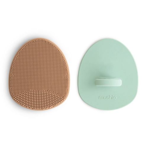 Mushie Cradle Cap Brush - Natural/cambridge Blue - 2pk