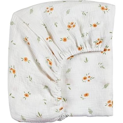 Meracorallo Muslin Fitted Crib Sheet, Soft and Breathable Floral Baby Crib Sheet for Standard Crib and Toddler Mattresses, Daisy